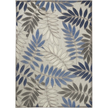 Homeroots 4 x 6 ft. Gray & Blue Leaves Indoor & Outdoor Area Rug 384869